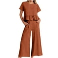 thumbnail image 1 of Ensembles de Pantalons en Lin pour Femmes 2 Pcs Ensembles de Pantalons en Lin pour Femmes Ensemble de Vêtements Femme Col Rond Manches Courtes Hauts Ensembles de Pantalons Style Pantalon Cargo S_468 Survêtements pour Femmes Orange P, 1 of 4
