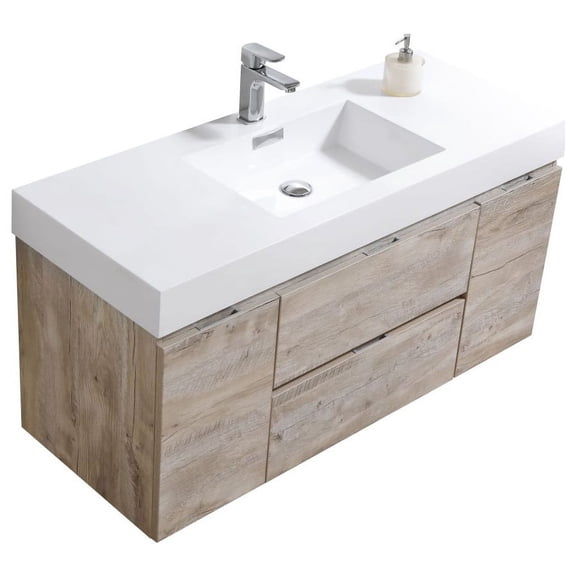 Bliss 48" Wall Mount Modern Bathroom Vanity, Nature Wood