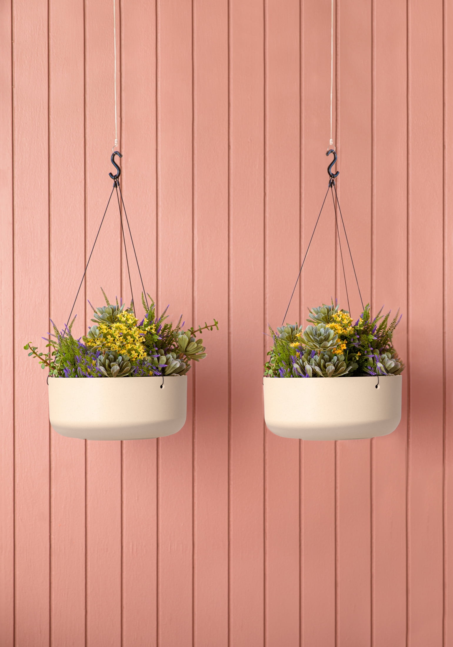 Veradek Mason Series Hanging Kona Bowl 14" Plastic-Stone Planter 2-Pack Sand
