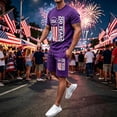 thumbnail image 2 of VeFlora Men's 250 Years USA 2 Piece Outfit Set, Patriotic Graphic T-Shirt + Drawstring Shorts, 4th of July Summer Casual Wear for Daily, Vacation & Party(Purple/XXXL), 2 of 4