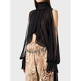 thumbnail image 4 of Women'S Chiffon Blouse Asymmetrical Tops Split Sleeve Sheer Flowy Mock Neck Halter Top, 4 of 7
