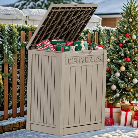 Modern Package Delivery Box - Taupe Resin Storage Container