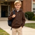 thumbnail image 5 of Childrens Solid Color Hooded Cardigan Sweatshirt, Boys' Zipper Pocket, Autumn And Winter Casual Warm Jacket Brown 8 Years, 5 of 9