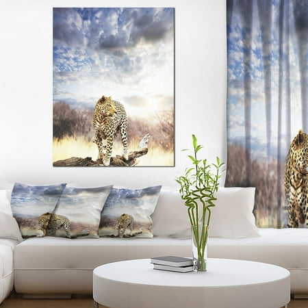 DESIGN ART Designart 'Leopard Walking under Cloudy Sky' African Canvas Artwork