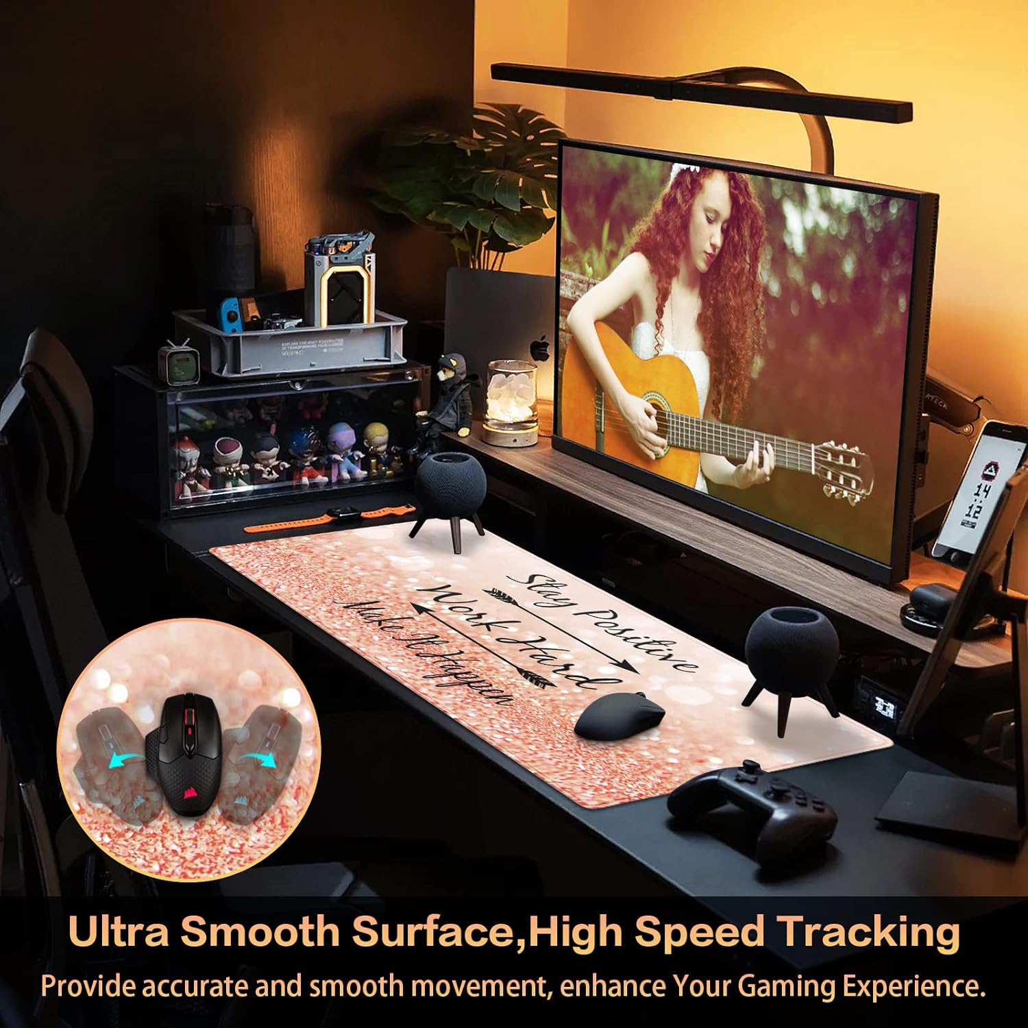 Gaming Mouse Pad, Extended Mouse Pad 31.5x15.7inch XXL Large Big Computer Keyboard Mouse Mat Desk Pad with Non-Slip Base and Stitched Edge for Home Office Gaming Work
