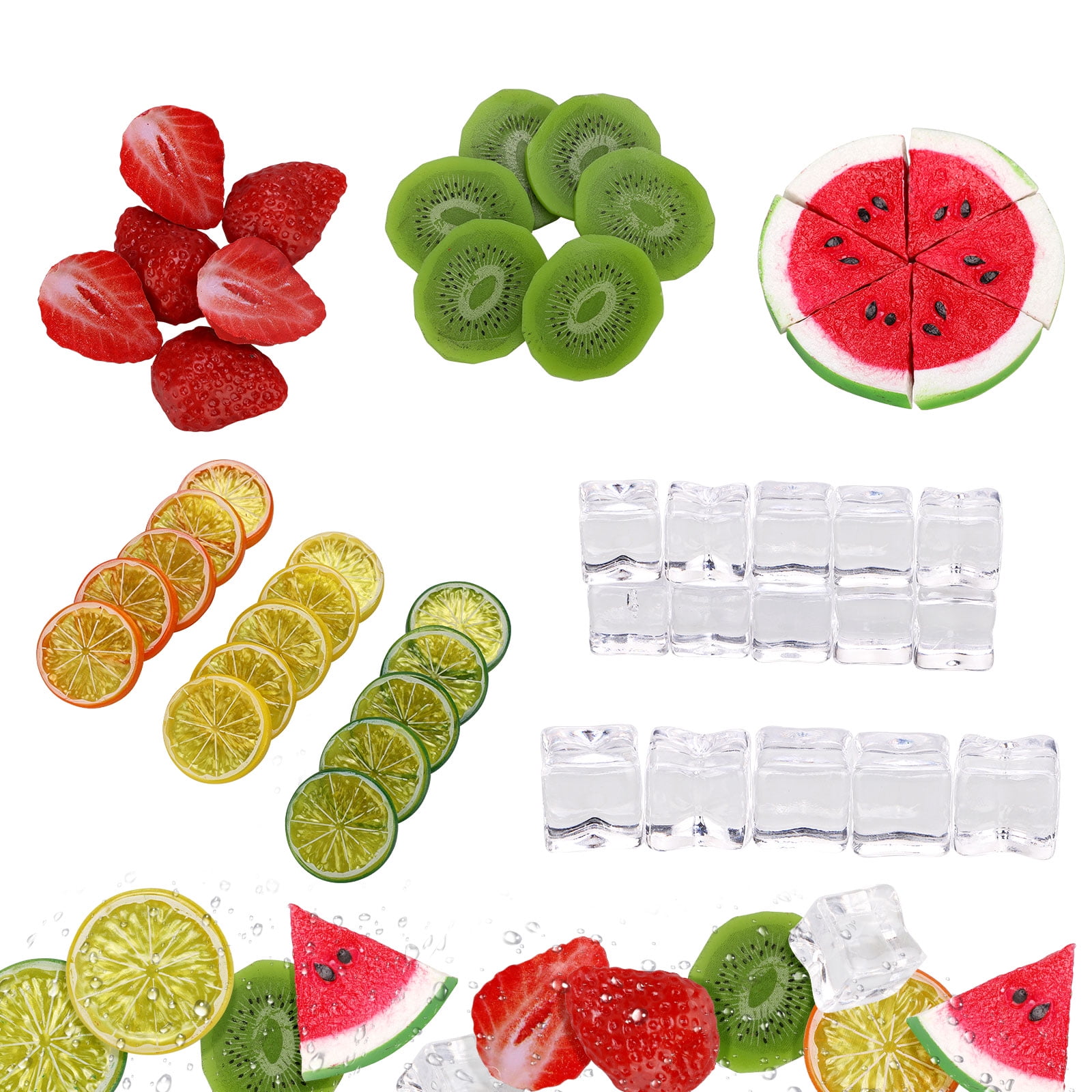 48 Pieces Mixed Fake Fruit Slices Plastic Lemon Slices Fake