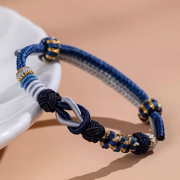 Mo Xiangli Hand-Woven 1pc Beaded Bracelet - Vintage/Ethnic Style with Golden-Tone Accents, Nylon Cord - Perfect for DIY Jewelry & Lucky Beads, Ideal Gift for All Seasons,Navy Blue