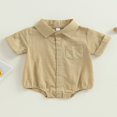 thumbnail image 2 of Newborn Baby Boy Dress Shirt Romper Cotton Linen Short Sleeve Button Down Pocket Bodysuit Onesie, 2 of 8