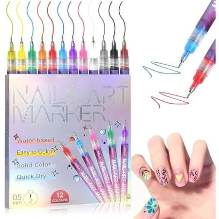 12 Colors Art Pens Set, Art Markers for Gel Nails, DIY Art Pens for Painting Nails, and Quick-drying for DIY Nails Art Design Manicure Tools (12 Colors)