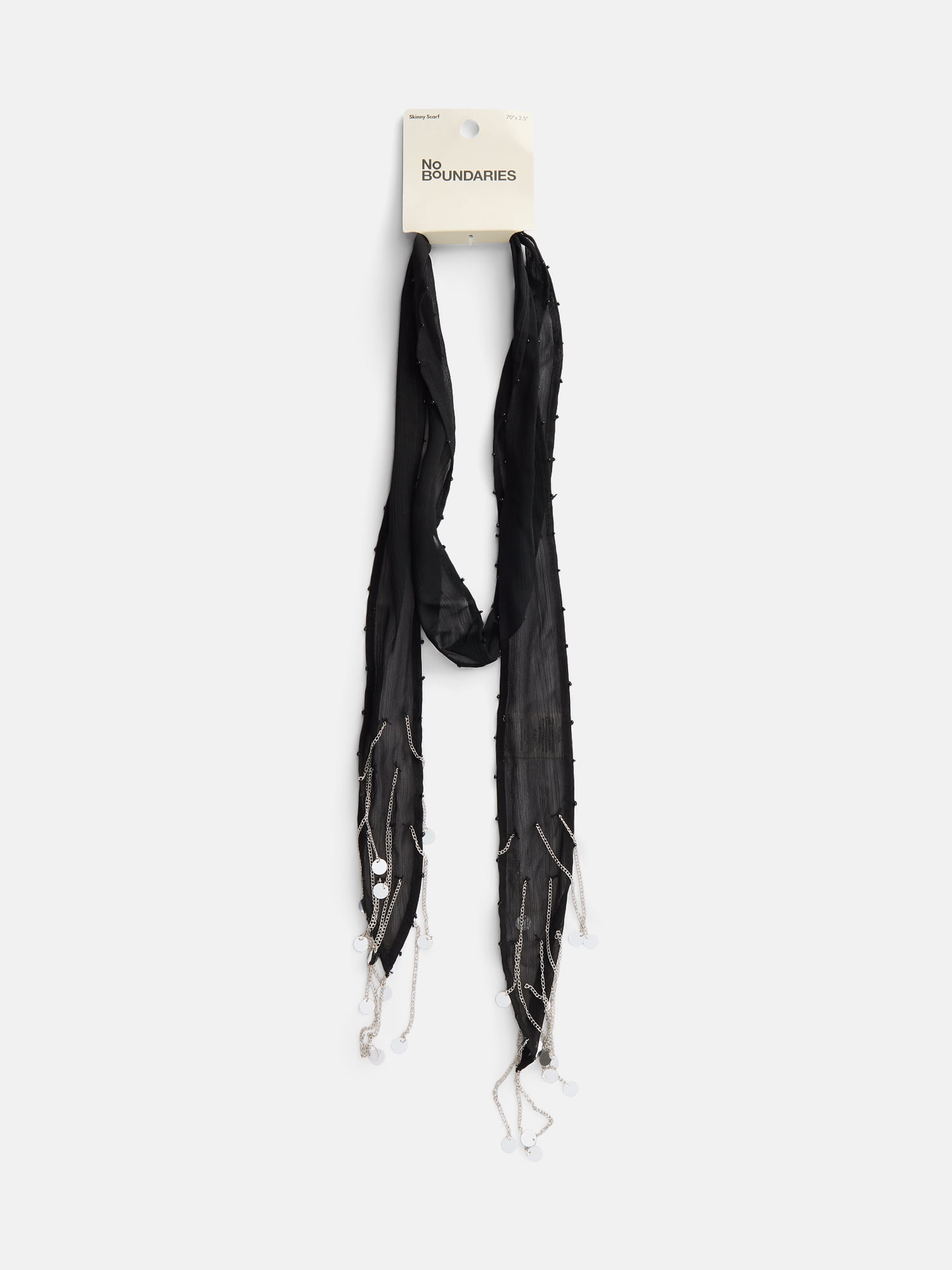 No Boundaries Women's Skinny Scarf, Black Silver