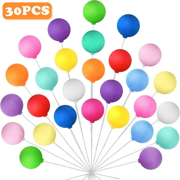JTNero 30Pcs Balloon Cake Topper Mini Colorful Balloon Cake Picks Reusable Round Shape Clay Balloon Cupcake Toppers Durable Premium Cake Decoration for Birthday Wedding Party Baby Shower