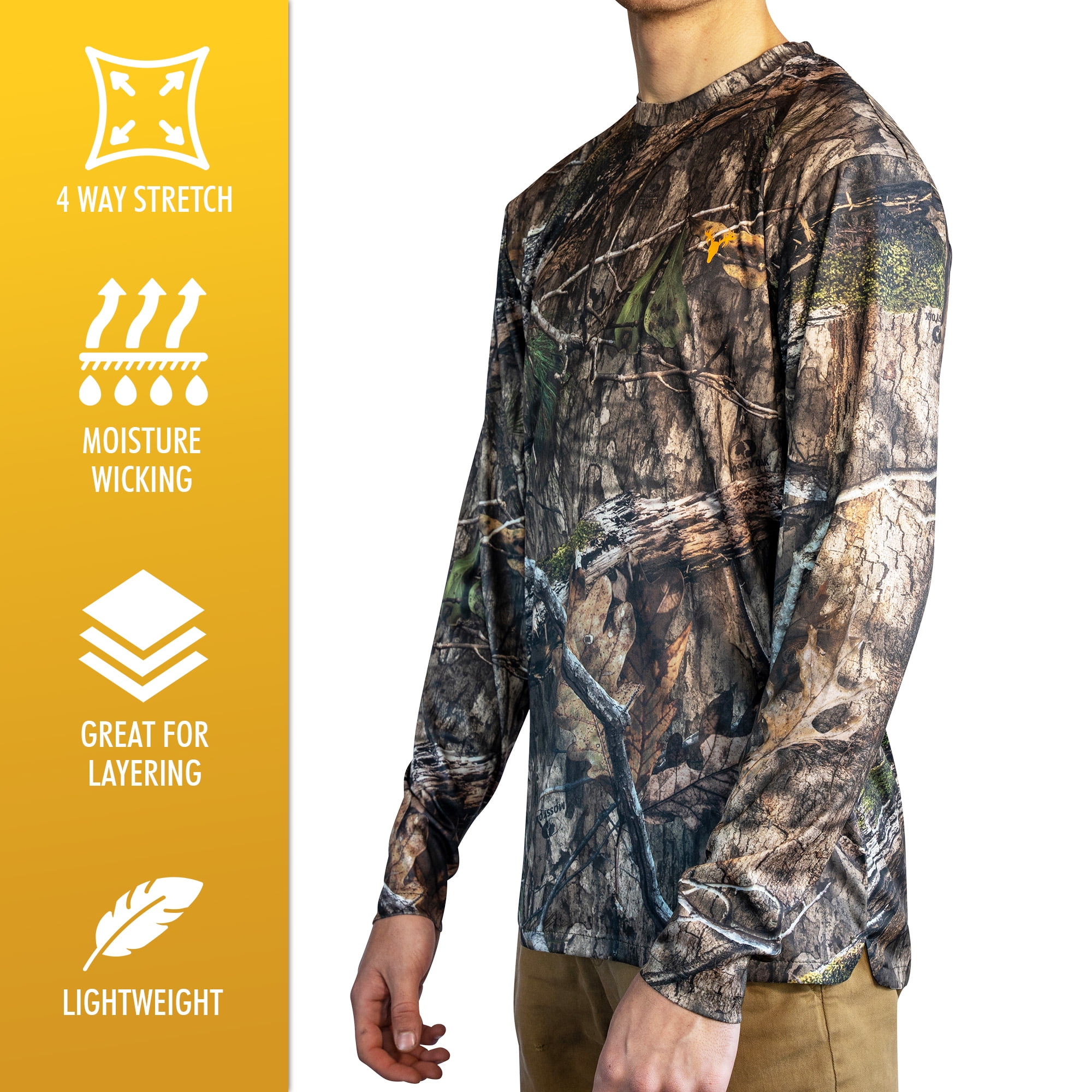 HOT SHOT Men's Camo Hunting Lightweight Performance Long Sleeve Shirt - Mossy Oak Country DNA, 2X-Large
