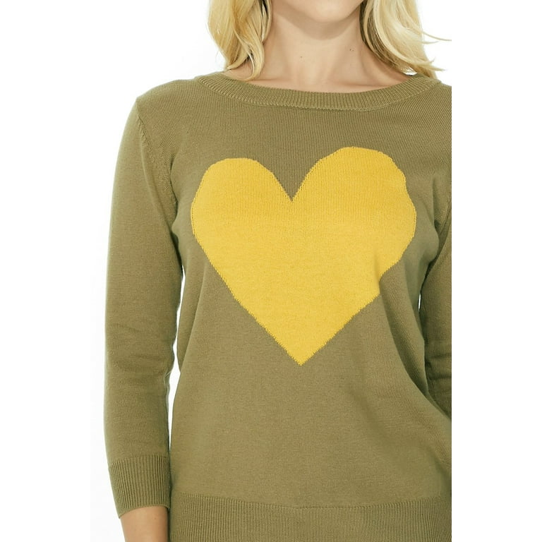 YEMAK Women s Love Heart Chenille Crewneck 3 4 Sleeve Casual