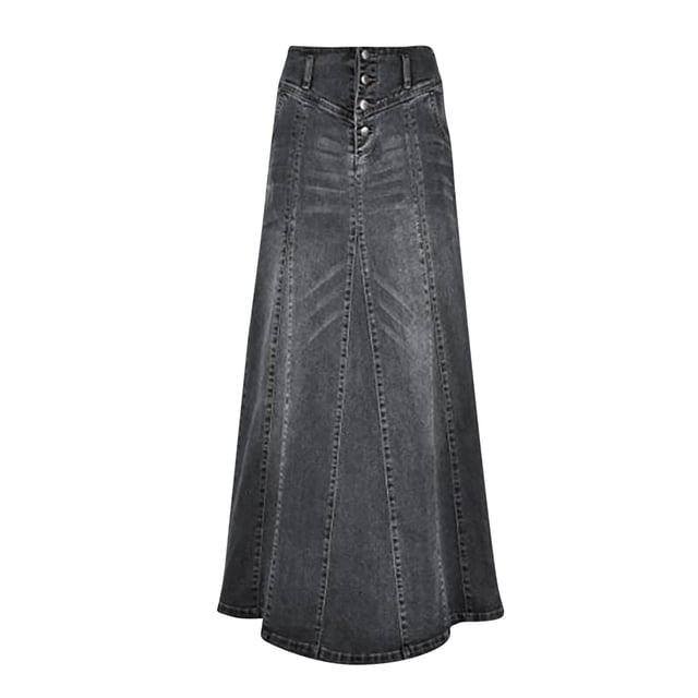 Kcodviy Jupe Patineuse Rétro à Boutons pour Femmes, Emballée avec Braguette, Jupes Hip-A pour Femmes, Longueur Midi, Ligne A, Maxi, Longue, en Denim, Jupe de Lit Pleine Grandeur
