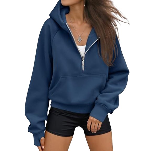 Half Zip Cropped Hoodies for Women Y2k Cute Jackets Spring Fashion 2026 Sweatshirts