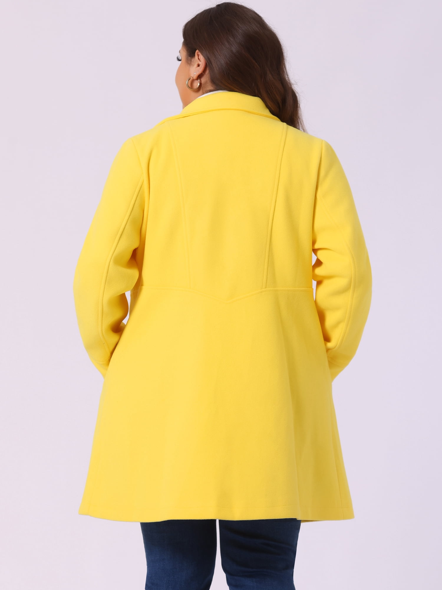 DARING DIVA Women's Plus Size Turn Down Collar Double Breasted A Line Coat 4X Yellow
