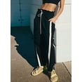 thumbnail image 4 of Women'S Wide Leg Pants Casual Drawstring Elastic Waisted Contrast Color Workout Y2K Track Pants Black XL, 4 of 7