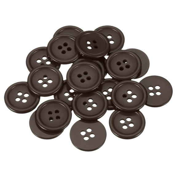 Uxcell 22 Pcs Brown Resin Button, 3/4 Inch(20mm) Round 4 Holes Sewing Buttons, Small Size Flatback Button for DIY Craft Making Clothes Sewing Handmade Ornament