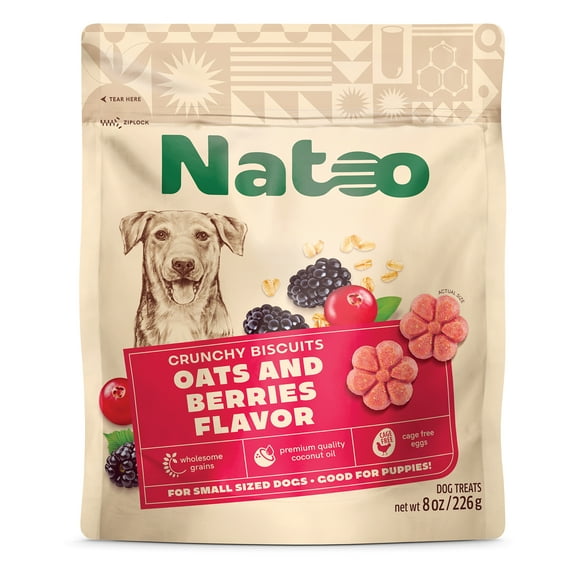 NATOO Biscuits for Small Dogs & Puppies Crunchy Dog Treats, Oats & Berry Healthy Natural Canine Biscuits, Rich in Omega 6, Prebiotics & Fibers, Antioxidants for Immunity (8 oz)