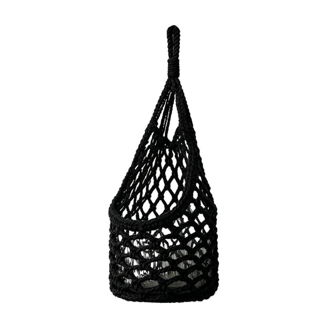 HWRETIE Handmade Cotton Rope Hanging Fruit Basket,Wall Mount Produce Storage Net,Boho Kitchen Organizer with Wood Ring