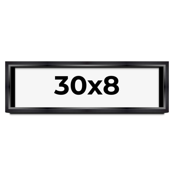 30x8 Shadow Box Frame Black | 1.25 inches Deep Real Wood Contemporary Shadowbox Display Frame | UV