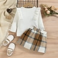 thumbnail image 6 of PatPat Toddler Girls Outfits Little Girl Clothes Ruffled Ribbed Top and Bow Plaid Skirt Set, White,4-5T, 6 of 8