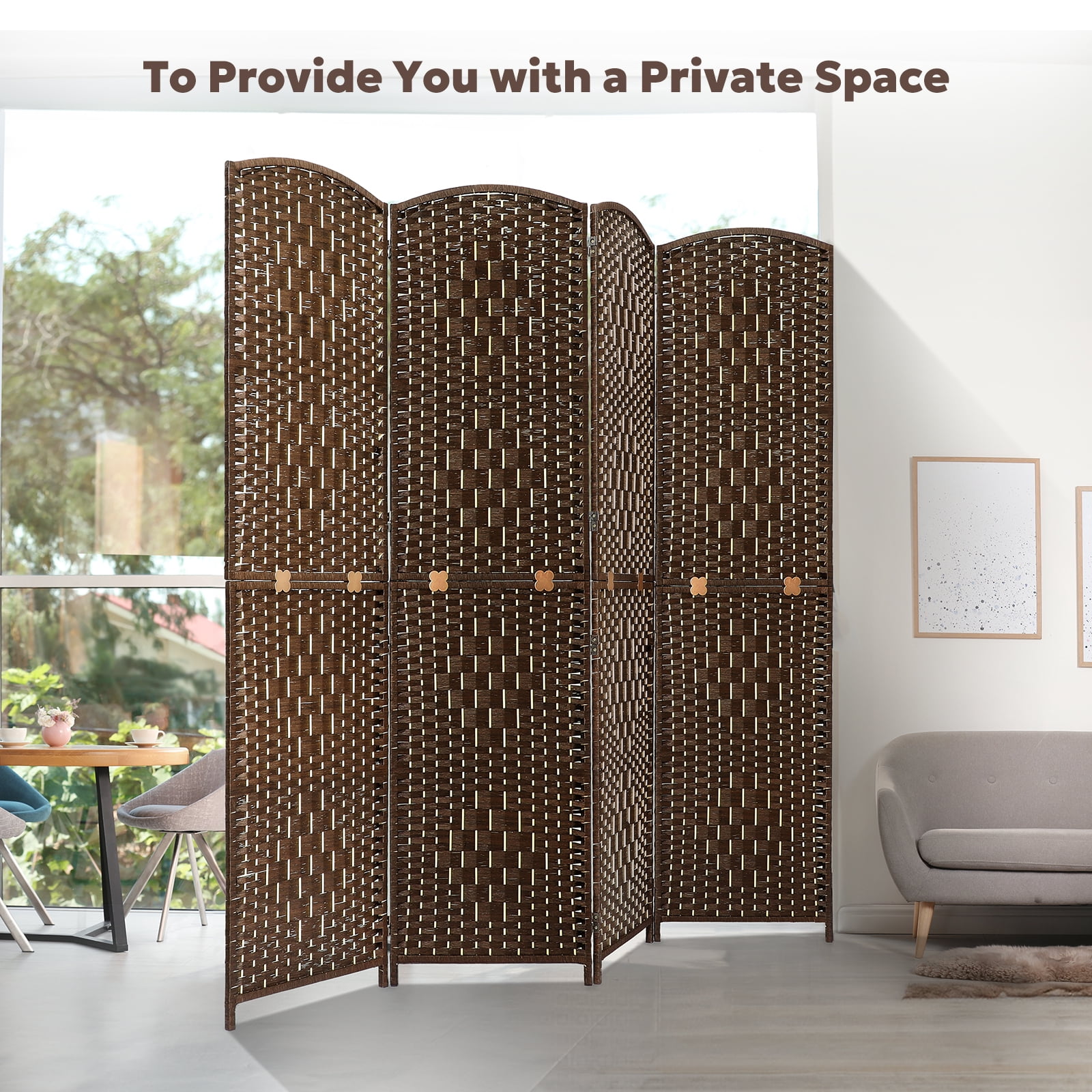 Jostyle 4 Panel Room Divider Folding Privacy Screens 6ft Tall Room Dividers Screen Divider Wall for Room Separation Partition Portable Brown Freestanding