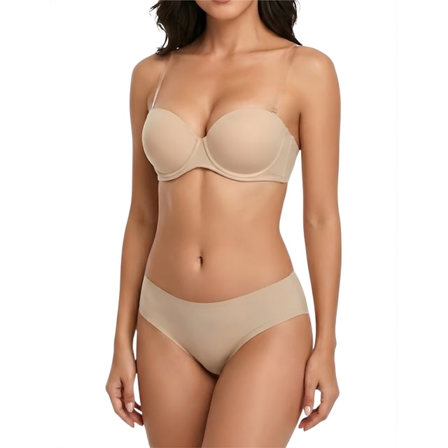 Set De Bra Strapless Titrante Transparente Y Panty Sin Costuras