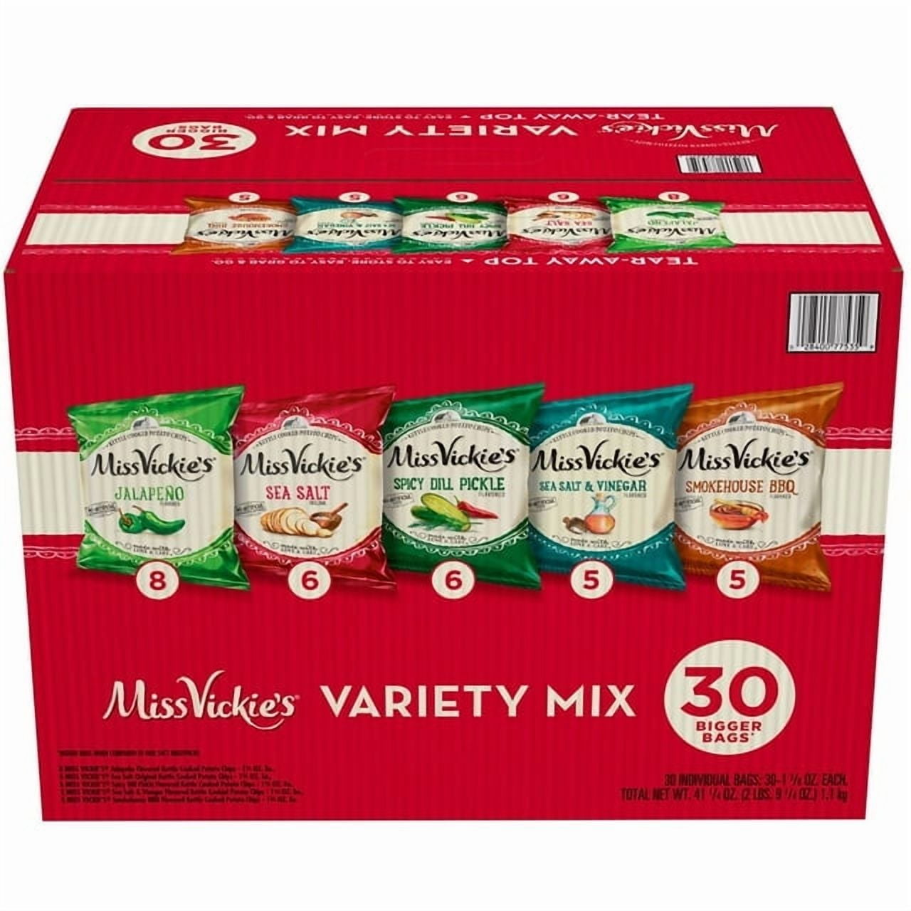 Miss Vickie’s Kettle Cooked Potato Chips Variety Pack, 30 Count with white bowl by OMA