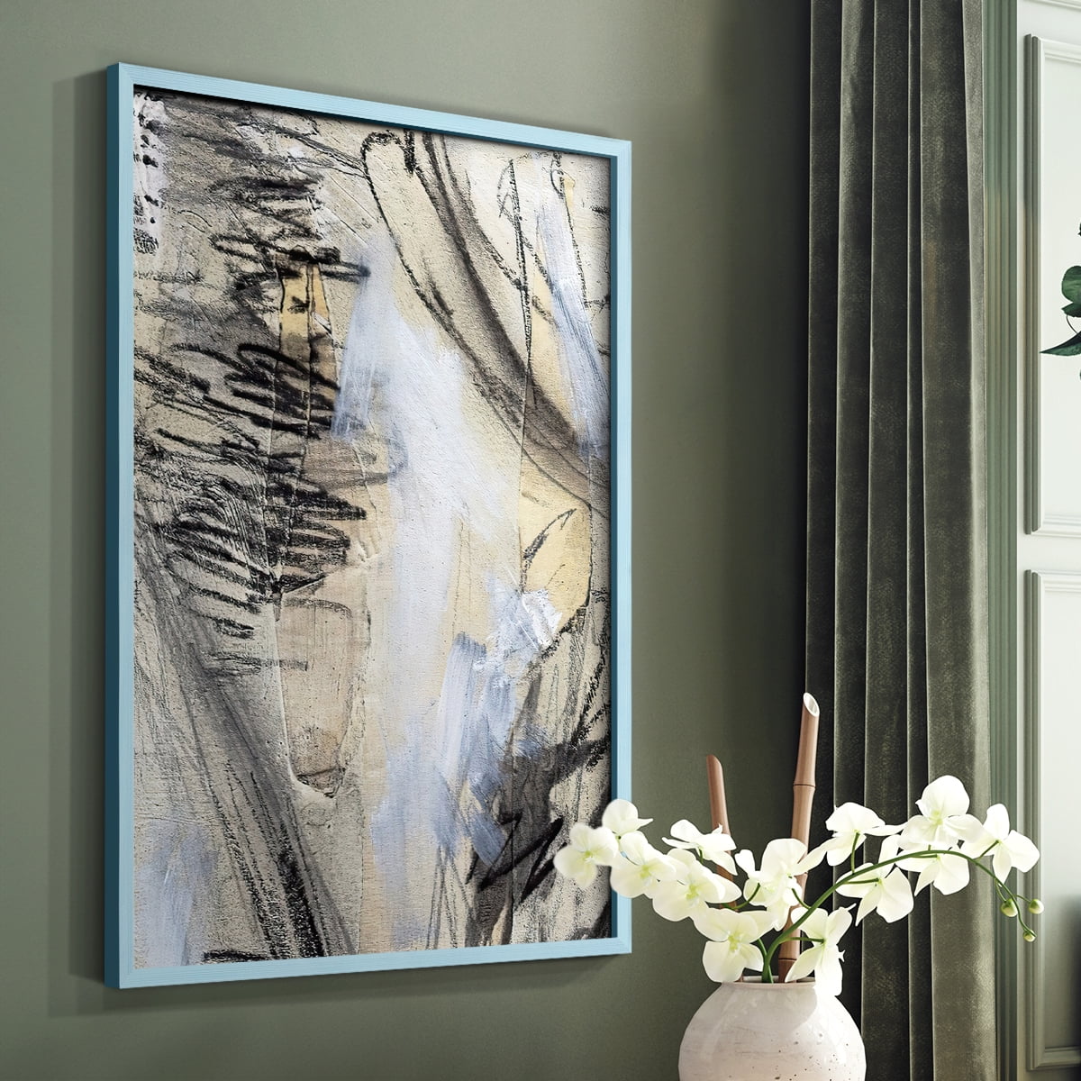 Masked Notes VI Framed Print in Blue Solid Wood Framed Print No Nail Hanging
