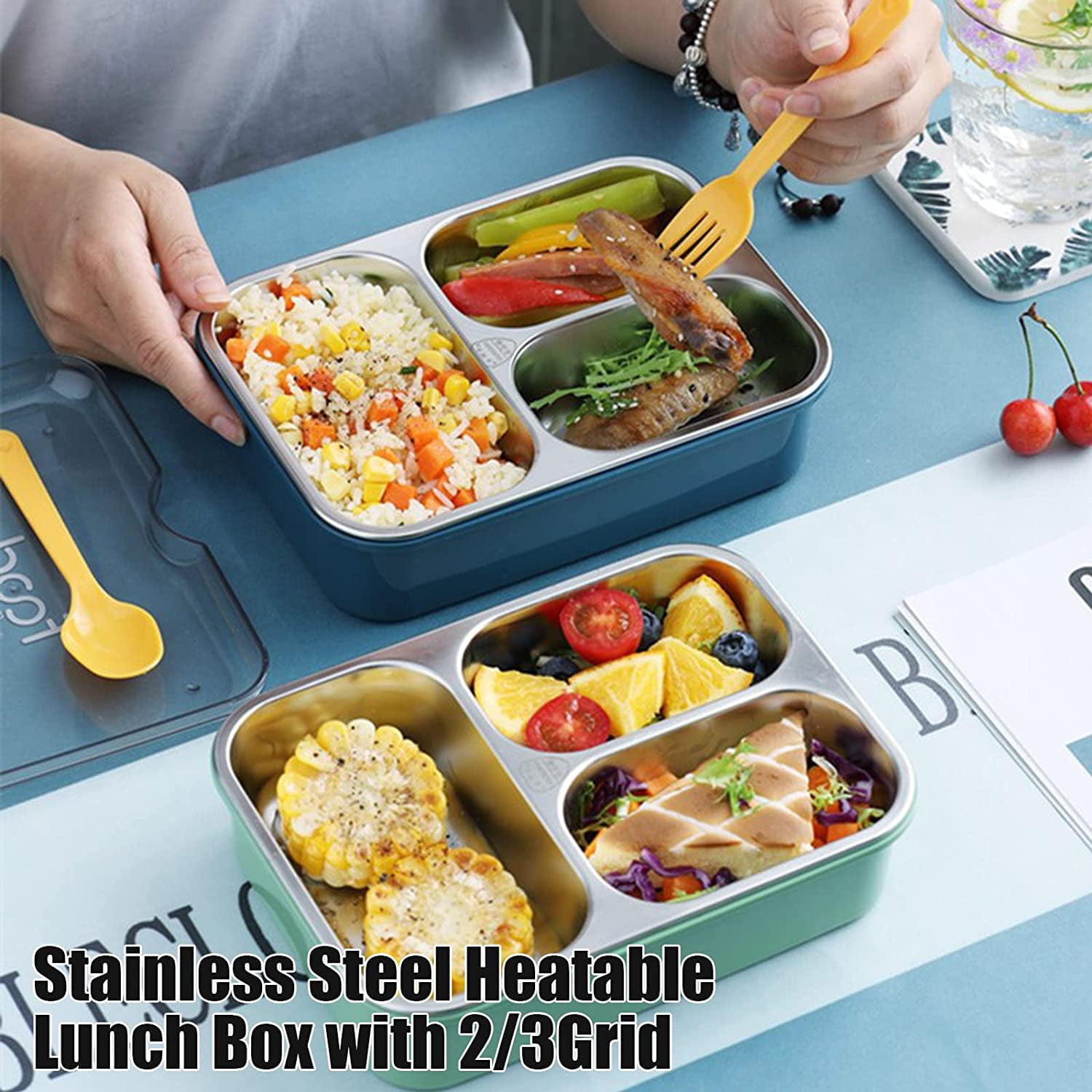 Stainless Steel Thermal Lunch Box With Cutlery, 2/3 Compartments Bento Boxes  For Adults/teens, Camera Modeling Leak Proof Lunch Container, Suitable For  Going Out, Work, School, Picnic, Home Kitchen Supplies - Temu