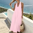thumbnail image 5 of QUNYINEY A Line Womens Dresses Summer Long Beach Pink Sleeveless Sundress Vacation Loose Fit Halter Casual Dresses, 5 of 7