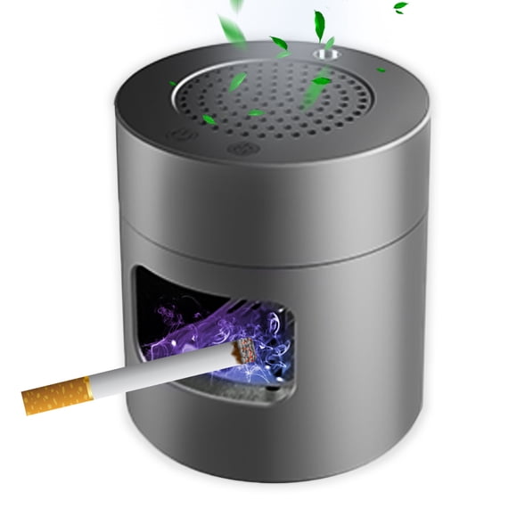 Aluminum Alloy Smokeless Ashtray purifier, 3 in 1 USB Rechargeable Smoke Grabber Ashtrays with Filter for Home and Office,Grey