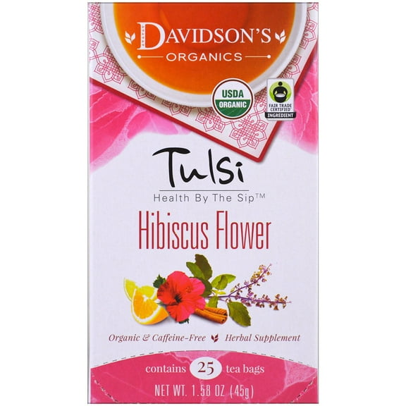 Davidson Organic Tea 2556 Tulsi Hibiscus Flower Tea- Box of 25 Tea Bags