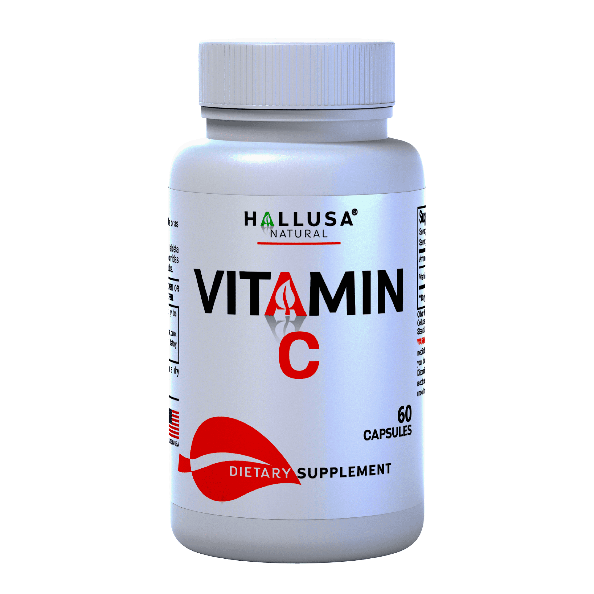 HALLUSA NATURAL Vitamin C 1000mg Immune & Antioxidant Support, Ascorbic Acid Supplement, Non-GMO, Gluten-Free, 60 Capsules