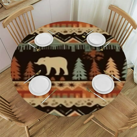 

Patifu Elephants Trees Pattern Round Tablecloth Stain-Resistant Washable 100% Polyester for Home Kitchen Outdoor Decoration 31 -35