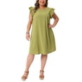 thumbnail image 1 of Vestidos de verano para mujer de talla grande Agnes Orinda con mangas de murciélago, cuello redondo, casuales para la playa, midi, 2X, verde, 1 of 8