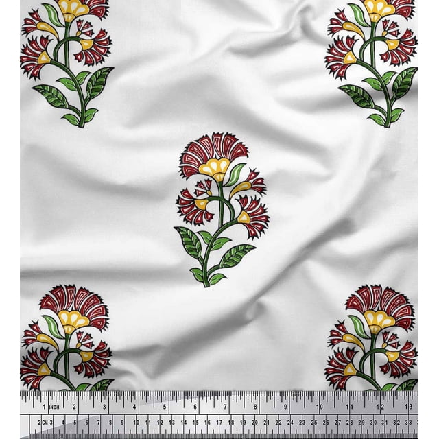 Soimoi Georgette Viscose Fabric Leaves & Floral Block Decor Fabric Printed Yard 42 Inch Wide