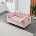 thumbnail image 2 of Velvet Sofa Bed, 3-in-1 Convertible Sleeper Sofa, Small Love Seat with Pocket & Pillow, Modern Pull Out Bed for Living Room, Apartment, Guest Room, Pink, 2 of 10