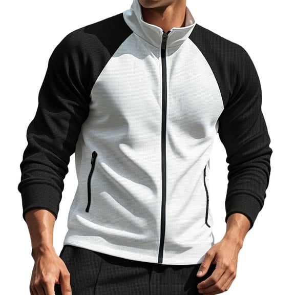 Lyrehush Track Jackets for Men Color Block Long Sleeve Sweatshirts Relaxed Fitted Zip up Sport Jacket