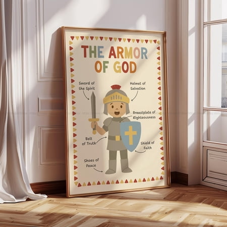 Armor of God Poster Boho Christian Playroom Wall Art Children Bible Learning Print Boy Knight Decor Sunday School Unframed Paper Print