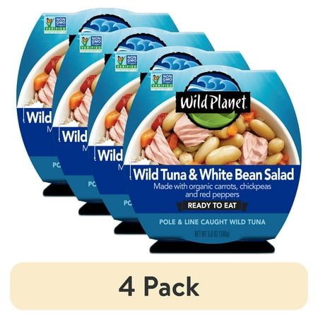 (4 pack) Wild Planet Wild Tuna White Bean Salad with Veggies Ready to Eat 5.6 oz Can