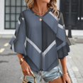 thumbnail image 3 of Abstract Geometric Wood Design Women's V-Neck Blouse With 3/4 Ruffled Bell Sleeves Casual Top Ladies Blouses, 3 of 7