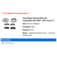 thumbnail image 2 of Front Brake Pad and Rotor Kit - Compatible with 2009 - 2014 Acura TL 2010 2011 2012 2013, 2 of 2