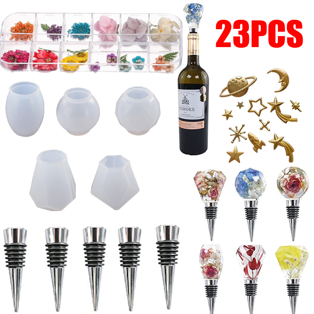 Set of 23 Wine Bottle Stoppers Resin Molds, 5 Gem Shaped Resin Molds 5 Wine  Bottle Stoppers with ,with a Box of Dried Flowers and 12PCS Star Moon  Accessories - Walmart.com