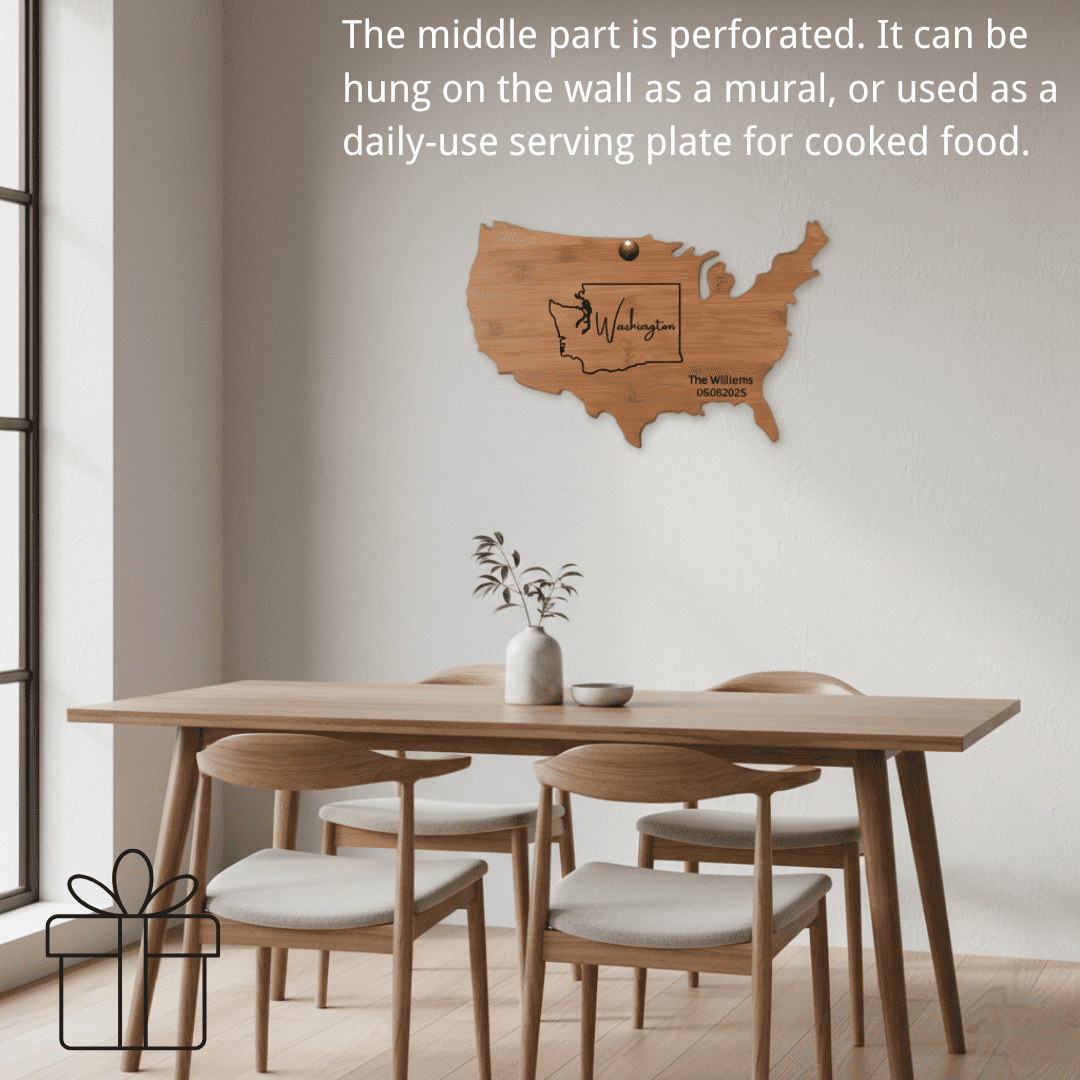 Personalized state-shaped and named date platters, carved wooden cutting boards, custom cheese boards as Mother's Day Gift, wedding, housewarming gifts (Nan bamboo American shape 18x12x0.6in)