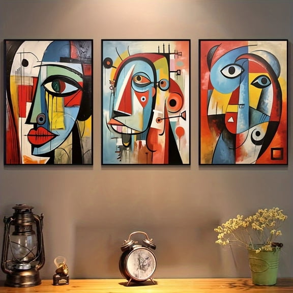 3pcs Picasso-Inspired Canvas Art Prints, Modern Luxury Wall Decor, Unframed Vertical Poster, Artistic Cartoon & Anime Themed, for Living Room, Bedroom, Office, Kitchen, Dining Room, Indoor Use