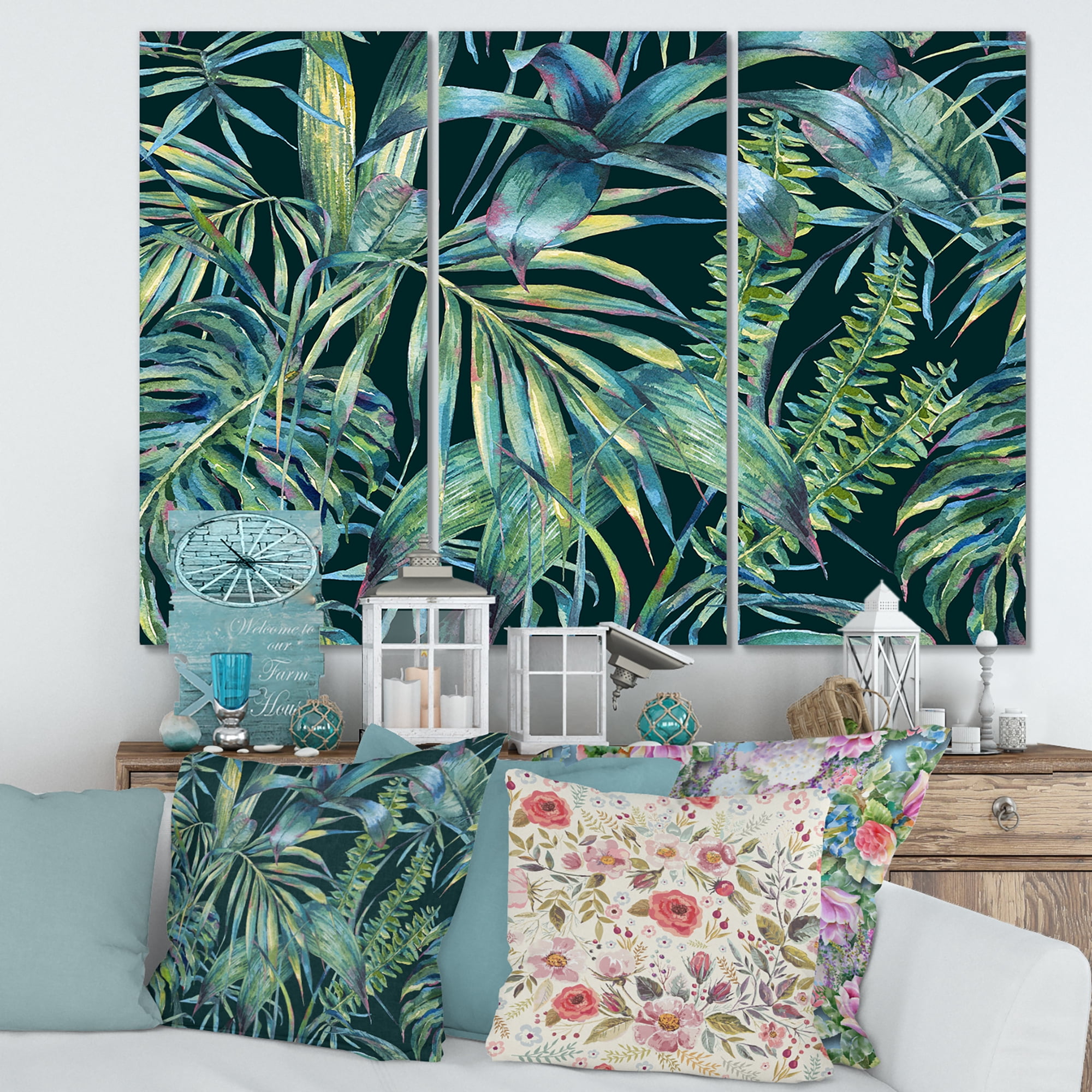 Natural Green Leaves Exotic On Dark I 28 in x 36 in Painting Canvas Art Print, by Designart