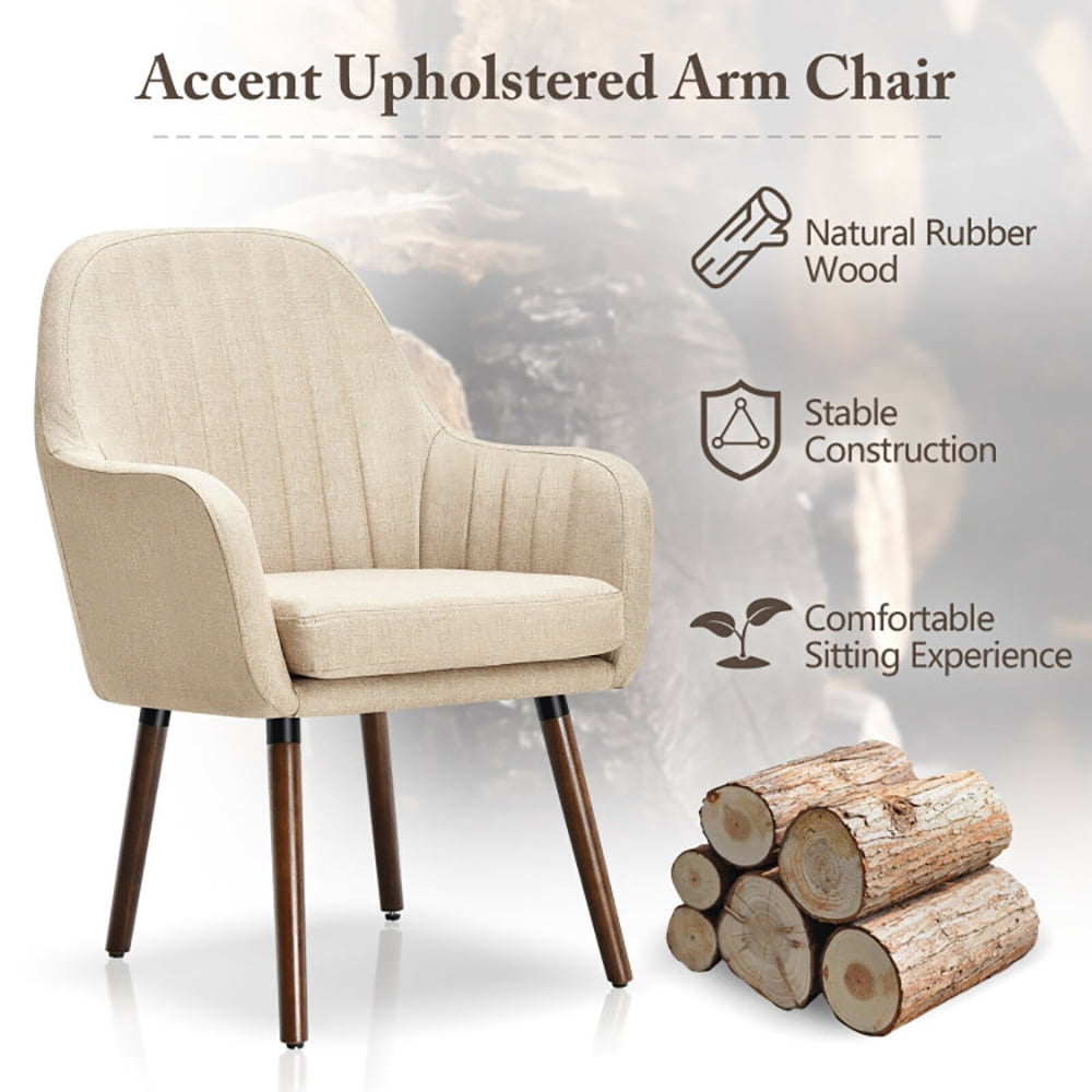 Finihen Modern Living Dining Room Accent Arm Chairs, Fabric Upholstered Accent Chairs with Wooden Legs, Set of 2, for Bedroom, Living Room, Beige Finihen Modern Living Dining Room Accent Arm Chairs, Fabric Upholstered Accent Chairs with Wooden Legs, Set of 2, for Bedroom, Living Room, Beige