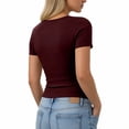 thumbnail image 4 of Dagugfen Womens Henley Shirts Short Sleeve Notch V Neck Button Ribbed Knit Tops Slim Fitted Stretchy Summer Casual Tee Shirts, 4 of 6